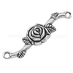 Tibetan Silver Bar Links, accented with Rose Flower, Antique Silver, Lead Free and Cadmium Free and Nickel Free, 33.5x8.5x5mm, Hole: 1.5mm