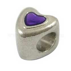 Metal Alloy European Beads, Mother's Day Gifts Making, Lead Free and Cadmium Free & Nickel Free, Heart, Platinum, about 9mm long, 8.5mm wide, 9mm thick, hole: 4.5mm