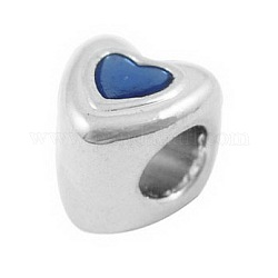 Alloy European Beads, Mother's Day Gifts Making, Enamel, Lead Free and Cadmium Free, Heart, Silver Color Plated, about 9mm long, 8.5mm wide, 9mm thick, hole: 4.5mm