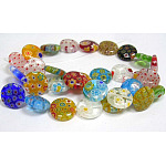 Chapelets de perles en verre de millefiori manuelles, plat rond, couleur mixte, 6 mm de diamètre, Trou: 1mm, 65 pcs / chapelet, 16 pouce