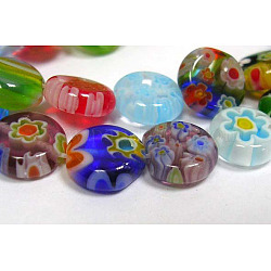 Chapelets de perles en verre de millefiori manuelles, plat rond, couleur mixte, 10 mm de diamètre, Trou: 1mm, 36~40 pcs / chapelet, 13.38~16 pouce