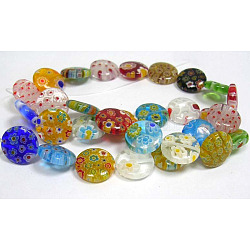 Handmade Millefiori Glass Beads Strands, Flat Round, Mixed Color, 6mm in diameter, hole: 1mm, 65pcs/strand, 16 inch