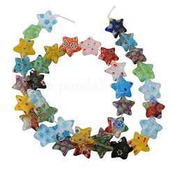 Handmade Millefiori Glass Beads Strands, Star, Mixed Color, about 12mm wide, 12mm long, hole: 1mm, about 35 pcs/strand, 14inch