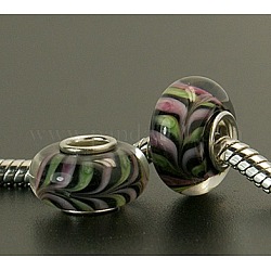 Handmade Lampwork European Beads, with Single Silver Color Cupronickel Core, Rondelle, Colorful, 14x8mm, Hole: 4.5mm