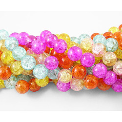 Round Crackle Glass Beads Strands, Mixed Color, beads: 16mm in diameter, hole: 2mm, 31inch/strand, about 48pcs/strand