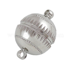 Magnetic Brass Clasps, Nickel Free, Round, Platinum Color, about 16mm wide, 23.5mm long, hole: 2mm