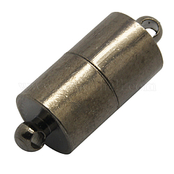 Brass Magnetic Clasps with Loops, Column, Gunmetal, 16x6mm, Hole: 1.5mm