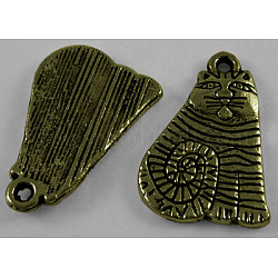 Tibetan Style Alloy Pendants, Cadmium Free & Nickel Free & Lead Free, Cartoon Cat Shape, Antique Bronze, 13x1.6mm, Hole: 2mm