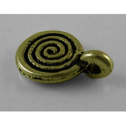 Breloque en alliage de style tibétain, plat rond avec rondbillon, sans plomb et sans cadmium, bronze antique, 11.8x8x1.5mm, Trou: 1mm