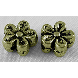 Perles de fleurs en alliage de style tibétain 3d, sans cadmium et sans plomb, bronze antique, 7x3.5mm, Trou: 1mm
