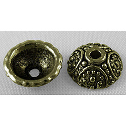 Tapas de aleación de estilo tibetano, sin plomo y cadmio, Bronce antiguo, 10x4mm, agujero: 1.5 mm