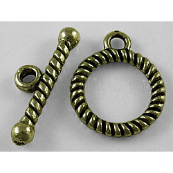 Cierres de la palanca de estilo tibetano, sin plomo y el cadmio, Bronce antiguo, anillo: 13x16 mm, bar: 6x18 mm, agujero: 2 mm.