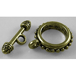 Tibetan Style Toggle Clasps, Antique Bronze Color, Lead Free & Nickel Free & Cadmium Free, Ring: 17.5x22mm, Bar: 6x21.5mm, Hole: 3mm
