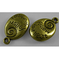 Pendentifs en métal allié de style tibétain, couleur de bronze antique, sans plomb et sans cadmium,  largeur de 13 mm, Longueur 20mm, Trou: 2mm