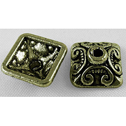 Колпачки сплава тибетского стиля, квадратный, без кадмия, без никеля и без свинца, античная бронза, 10x10x5 мм, отверстие : 2 мм