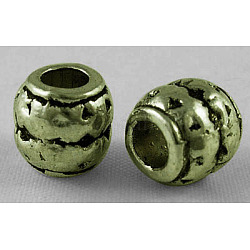 Perles de baril en alliage de style tibétain à gros trous, bronze antique, sans plomb et sans cadmium, 8x8mm, Trou: 3.5mm
