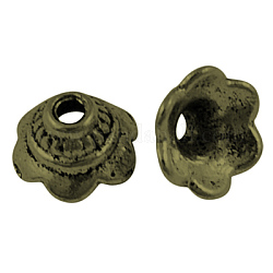Tibetischen Stil Kappen, Cadmiumfrei und Nickel frei und Bleifrei, Blume, Antik Bronze, 8x5 mm, Bohrung: 2 mm