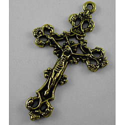Tibetan Style Alloy Pendants, For Easter, Crucifix Cross Pendant, Antique Bronze, Lead Free and Cadmium Free and Nickel Free, 43.5x26x3mm, Hole: 2mm
