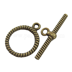 Tibetan Style Alloy Toggle Clasps, Cadmium Free & Nickel Free & Lead Free, Textured, Ring, Antique Bronze, Ring: 20mm, Inner Diameter: 15.5mm, Bar: 27.5mm, Hole: 2mm