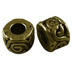 Tibetan Style Alloy European Beads, Large Hole Beads, Lead Free and Nickel Free and Cadmium Free, Column, Antique Bronze, 11x7mm, Hole: 5mm