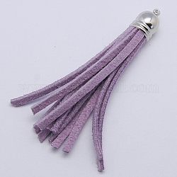 Suede Tassels, with Platinum Color Brass Findings, Nice for DIY Earring or Cell Phone Straps Making, Purple, 10x66mm, Hole: 1mm