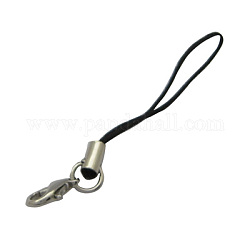 Cord Loop Mobile Phone Straps, with Brass Lobster Claw Clasps, Black, 6cm
