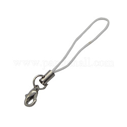 Cord Loop Mobile Phone Straps, with Brass Lobster Claw Clasps, White, 6cm