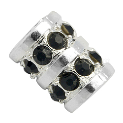 Column Alloy Rhinestone Beads, Silver, Black, 13x9x2mm, Hole: 3.5mm