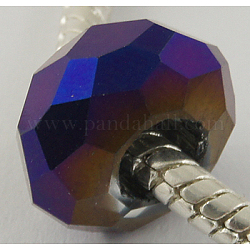Galvanisieren Glasperlen europäischen, Großloch perlen, keine Metallkern, facettierte Rondelle, Farbig, ca. 14 mm Durchmesser, 8 mm dick, Bohrung: 5 mm