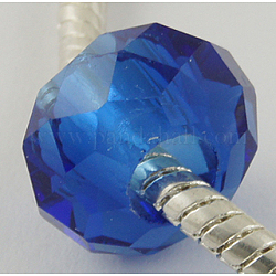 Perline di vetro europeo , perline con foro grande, non nucleo di metallo, rondelle sfaccettato, blu royal, circa14 mm di diametro, 8 mm di spessore, Foro: 5 mm