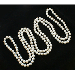 Colliers de perles en verre, Colliers 3 couche, blanc, collier: environ 58 pouce de long, perles: environ 8 mm de diamètre