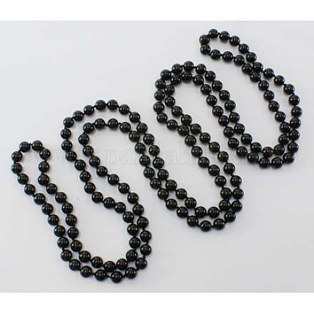 ガラスパールビーズネックレス  3層ネックレス  ブラック  ネックレス：長さ約58インチ  ビーズ：直径約8mm N193-38-1