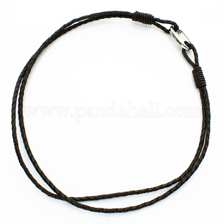 Braided Leather Necklace Cord with Stainless Steel Clasp NFS112-2-1