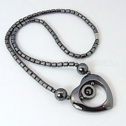 Magnetic Synthetic Hematite Necklaces, with Brass Screw Clasps, Black, 18.7 inch