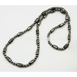 Магнитные ожерелья гематита, с застежками из латуни , размер: около 19.8 дюйма длиной, бусины : около 4~5 mm шириной, 3~8 мм.