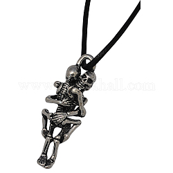 Zink-Legierung Halsketten Schädel für Halloween, mit gewachster Baumwollkordel und eisernen Karabinerverschlüssen, Schwarz, 45x15x13 mm