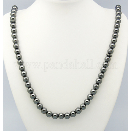 磁気合成ヘマタイト数珠ネックレス  ブラック  29.92インチ（76cm） NJEW-A262-60-1