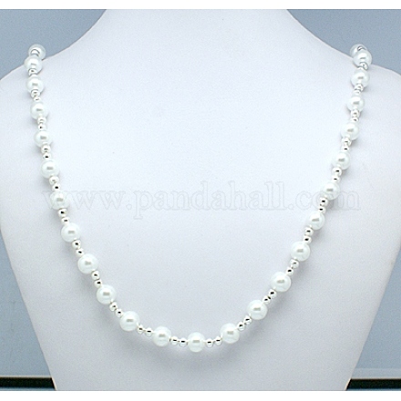 Glass Pearl Necklaces NJEW-JN00128-01-1