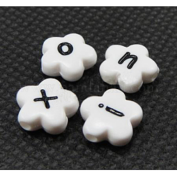 Perles de lettre de trou horizontal acrylique, mélange de lettres de A à Z, fleur, blanc, 12x4mm, Trou: 1mm, environ 1300 pcs / sachet 