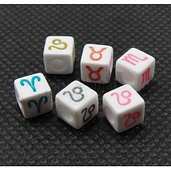 Constellation/Zodiac Sign Theme Acrylic Large Hole Cube European Beads, Mixed Color, 7x7x7mm, Hole: 4mm, about 1700pcs/Bag