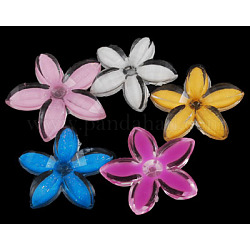 Colorful Acrylic Cabochons, with Glitter Powder and Enamel, Faceted, Flower, Mixed Color, Size: about 24mm in diameter, 4mm thick