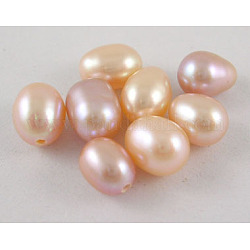 Perle coltivate d'acqua dolce perla naturale, foro mezzo forato, grado aa, lacrima, tinto, roso, circa6~7 mm di diametro, Foro: 0.9 mm