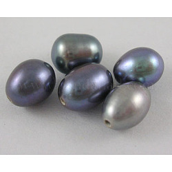 Natur kultivierten Süßwasser Perlen, Halb Bohrung, Klasse AA, Träne, gefärbt, Pfau, ca. 6~7 mm Durchmesser, Bohrung: 0.9 mm