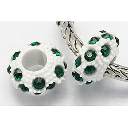 Resin Rhinestone European Beads, Large Hole Beads, Rondelle, Emerald, 12x6mm, Hole: 5mm