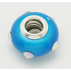 Nacre perles européennes, de strass et de couleurs doubles noyaux en laiton argenté, rondelle, Dodger bleu, taille: environ 15mm de diamètre, épaisseur de 10mm, Trou: 5mm