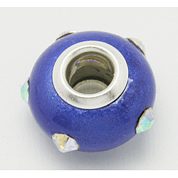 Muschelkernperlen europäischen Perlen, mit Strass-und Silberfarbe Messing Doppelkerne, Rondell, dunkelblau, Größe: ca. 15mm Durchmesser, 10 mm dick, Bohrung: 5 mm