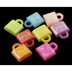 Plating Acrylic Charms, AB Color, Mixed Color, Lock, about 13mm long, 11mm wide, 5mm thick, hole: 3x2mm, about 990pcs/500g