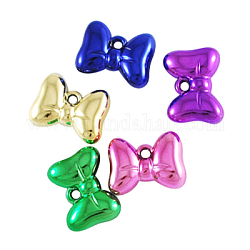 Plating Acrylic Pendants, Bowknot, Mixed Color, 21x29x11mm, Hole: 3mm