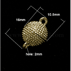 Alloy Magnetic Clasps with Loops, Round, Antique Bronze, 16x10.5mm, Hole: 2mm
