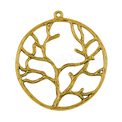 Alloy Metal Tree of Life Pendants, Cadmium Free & Lead Free, Flat Round with Tree of Life, Antique Golden, 44x40x2mm, Hole: 2mm